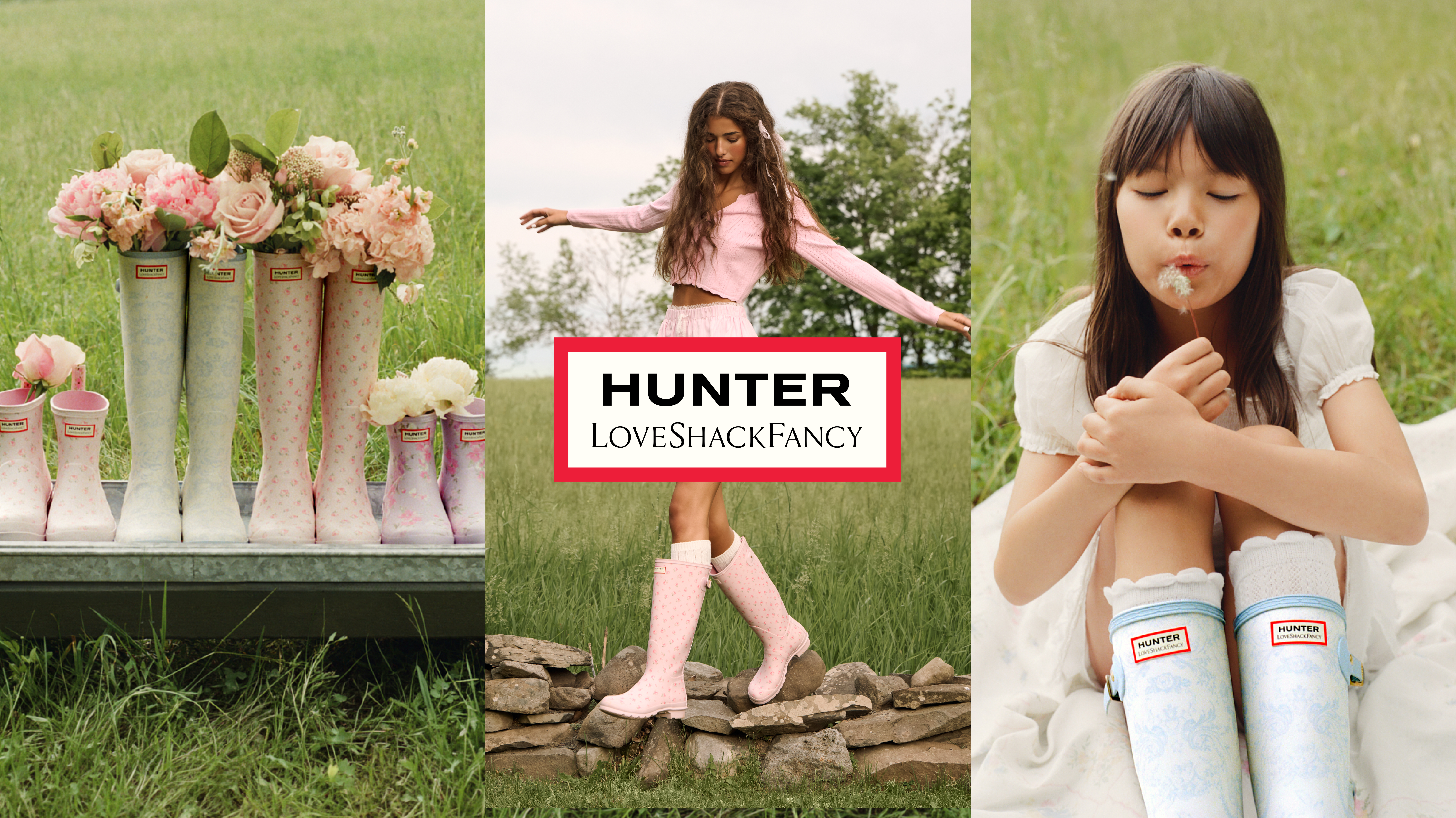 Hunter x LoveShackFancy floral rain boots collection for women and kids
