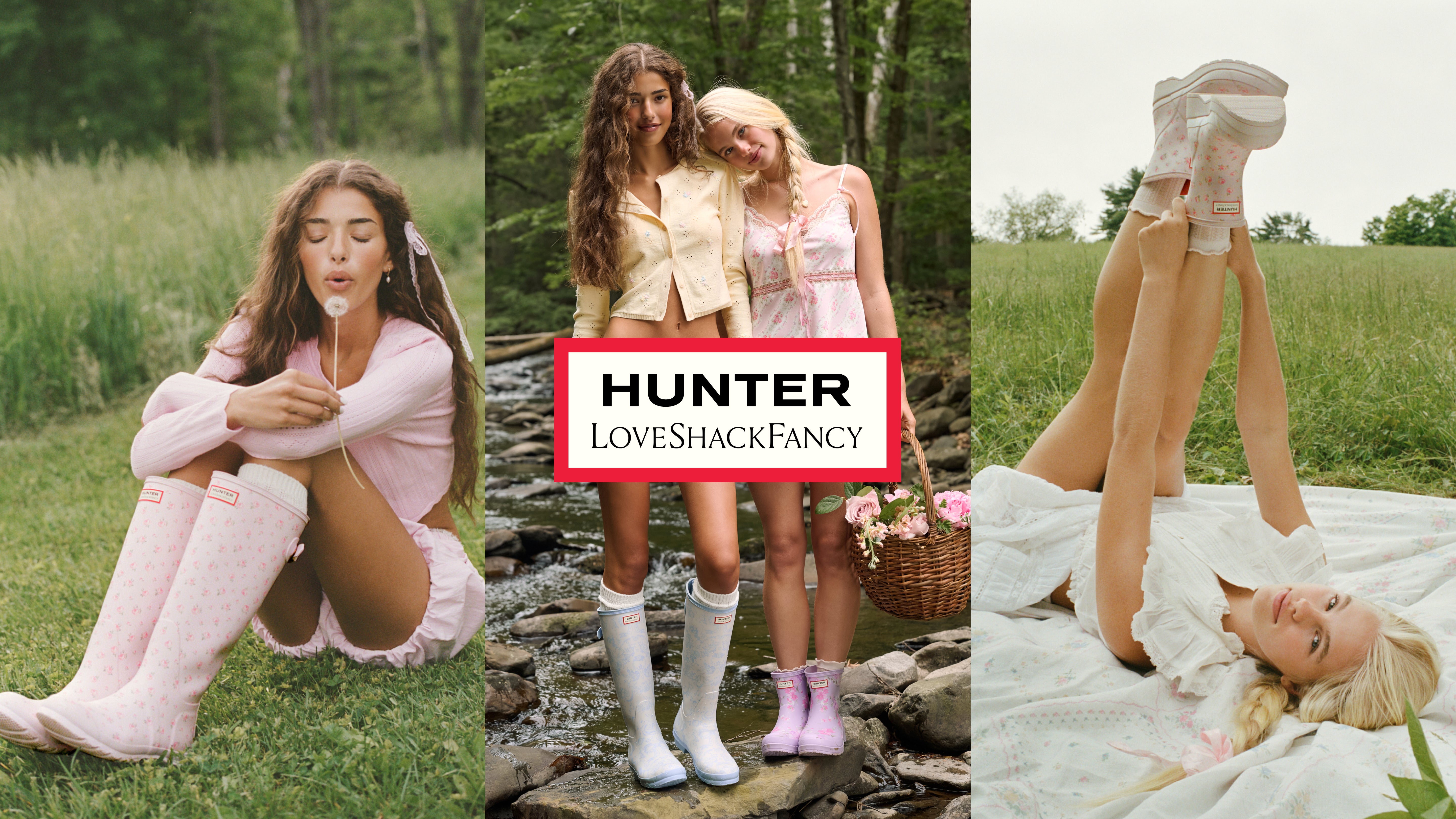 Hunter x LoveShackFancy women’s floral rain boots and booties collection
