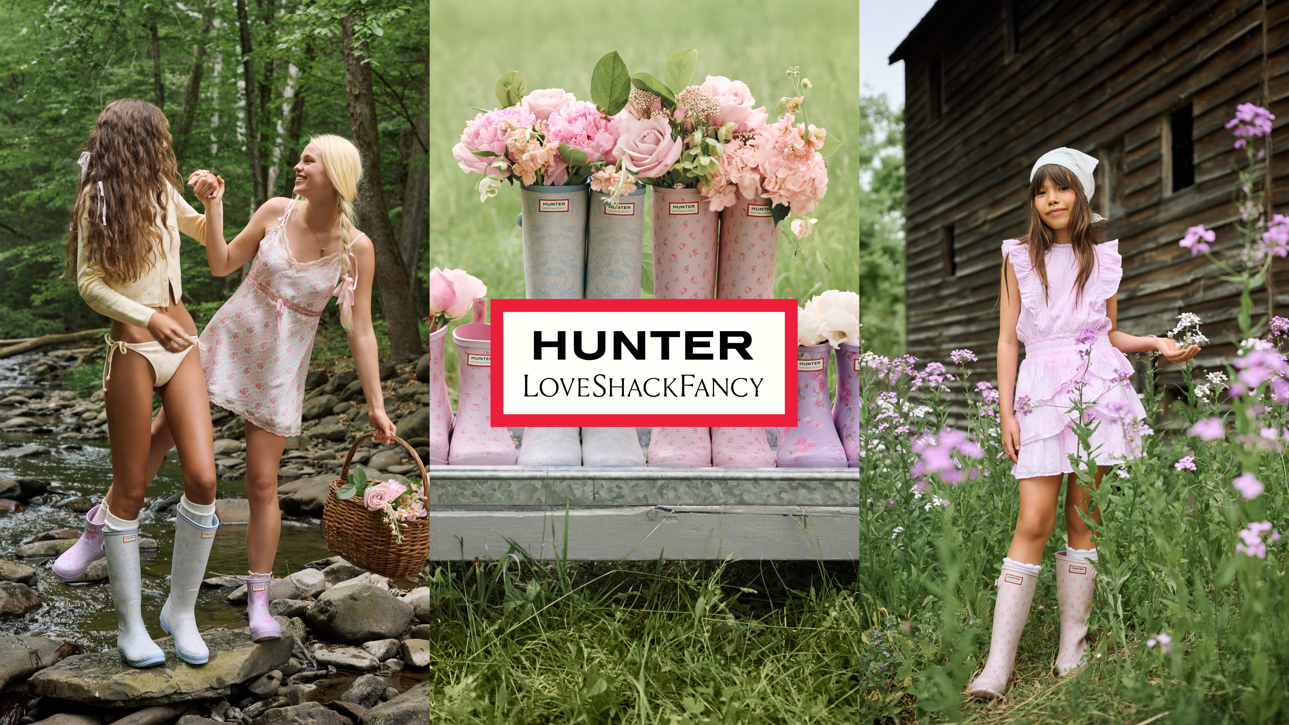 Hunter x LoveShackFancy floral rain boots collection for women and kids