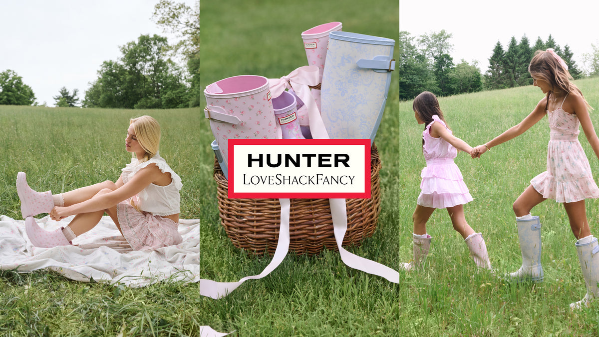 Hunter x LoveShackFancy floral rain boots collection for women and kids