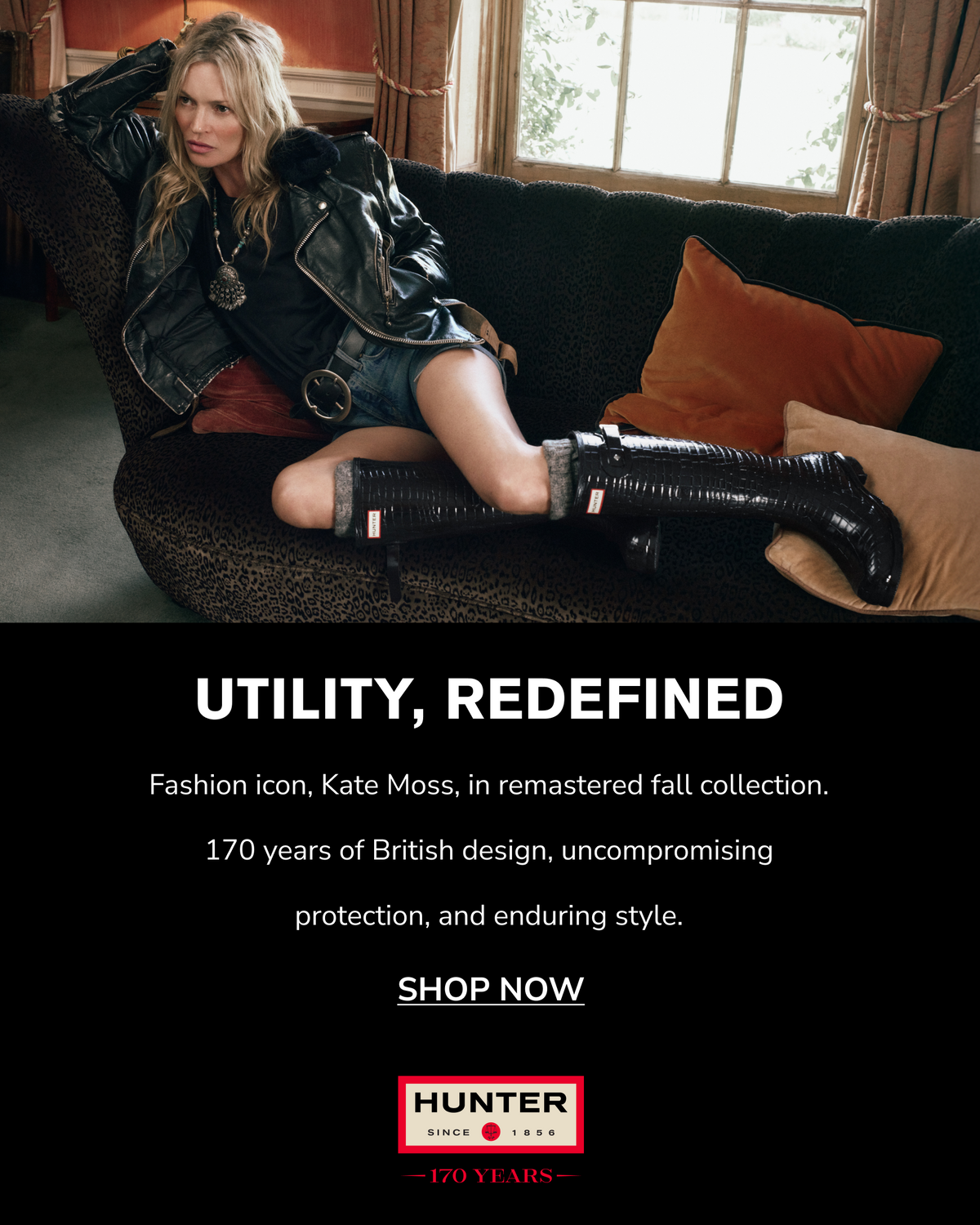 Promotional banner for Hunter x Kate Moss collection