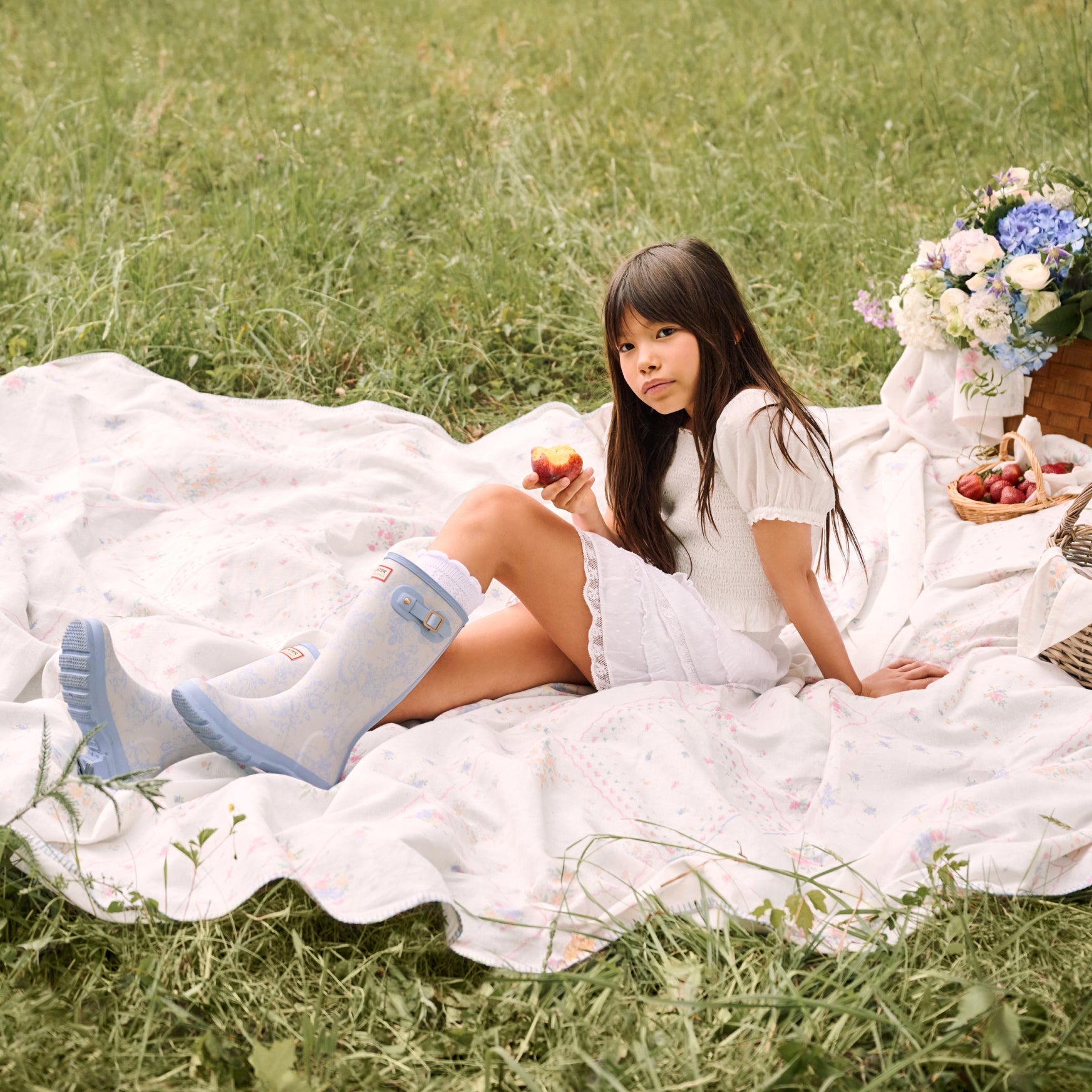 Hunter X LoveShackFancy Big Kids' Original Short Toscana Toile Rain Boots