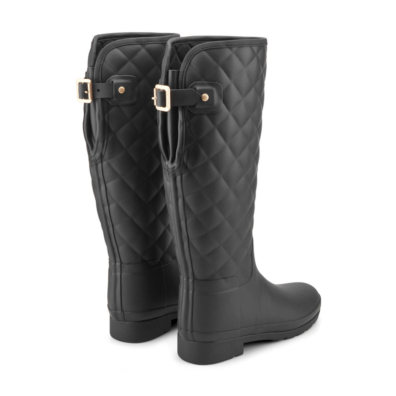 Women's Refined Adjustable Quilted Slim Fit Tall Rain Boots