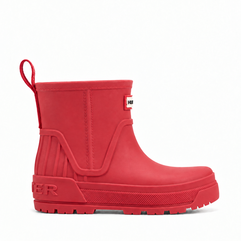 Medium-red Big Kids Grace rain boot on white background