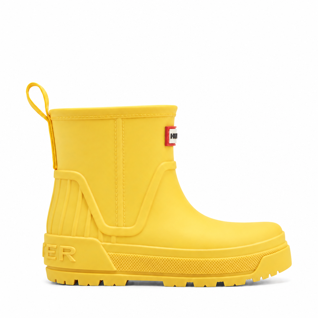 Yellow Big Kids Grace rain boot on white background